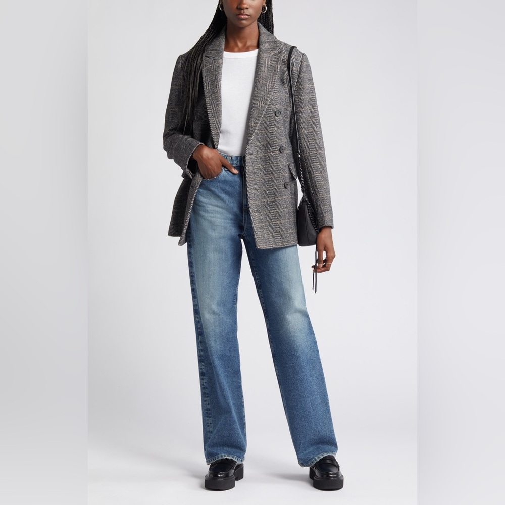 Treasure & Bond Gray Plaid Double-Breasted Blazer